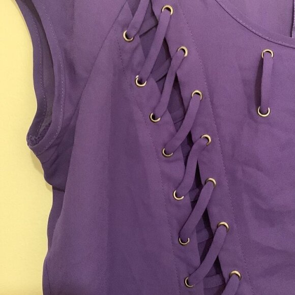 2B Bebe Purple Lace-Up Crop Top Y2K Revival Clubwear Festival Party Large - Picture 4 of 7